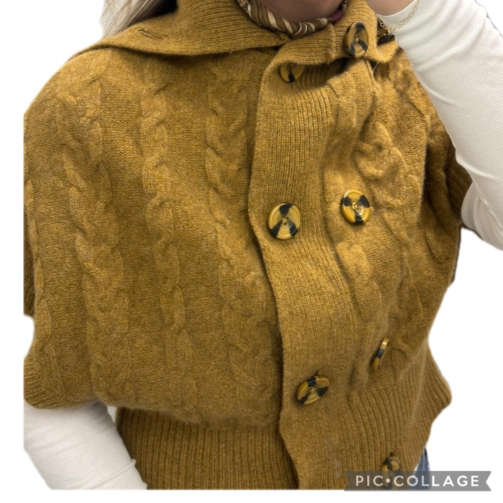 Twik Olive Cable Knit Poncho Wool Sweater